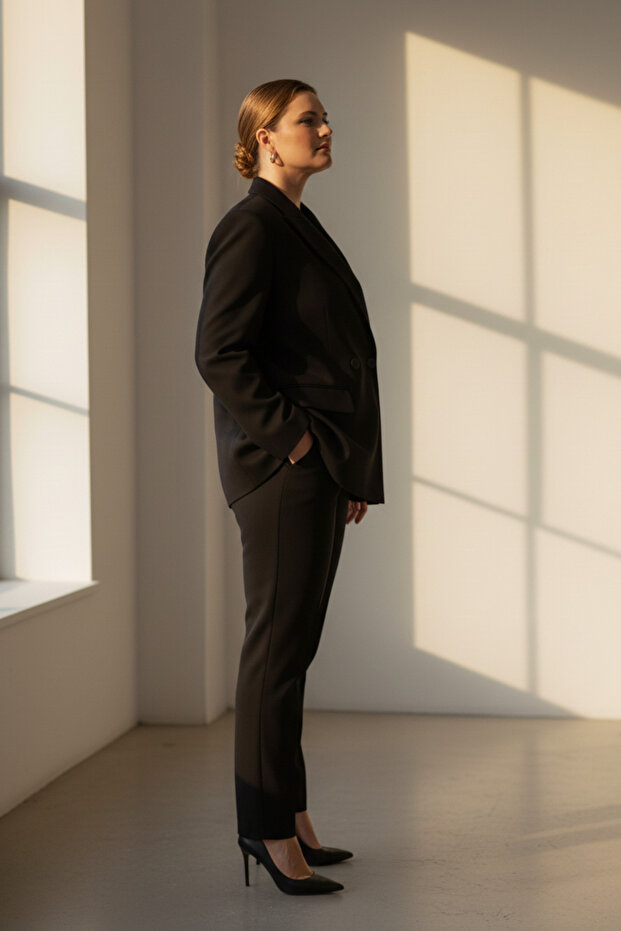 Çift Düğmeli Blazer Ceket | Plus Size - 5