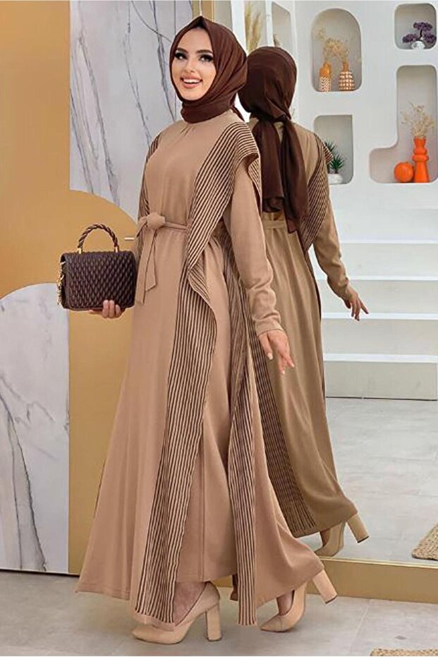 KADIN TABA SİMLİ TRİKO ELBİSELİ TAKIM 30222 - 3