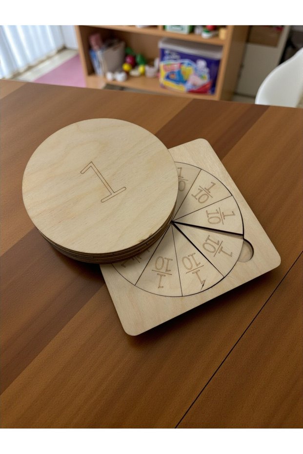 Wooden Fraction Circle - Fraction Numbers Learning Full/Half/Quarter Concepts