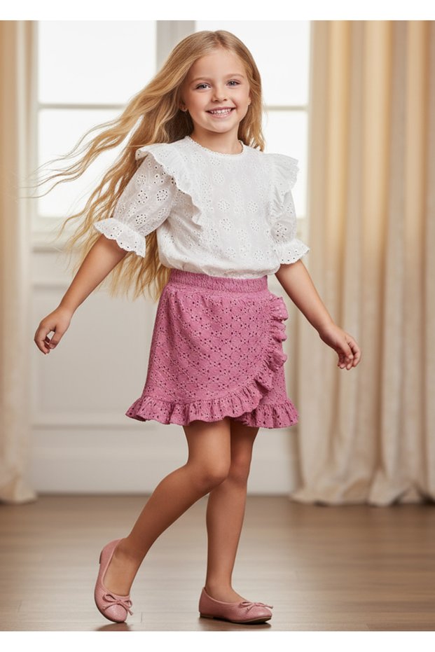 Girl's Combed Cotton Scallop Shorts Skirt