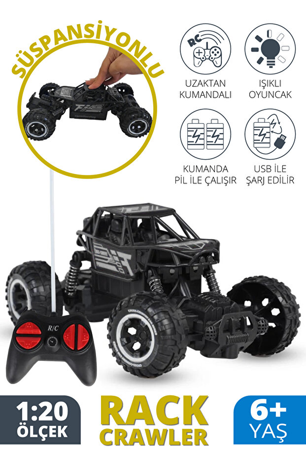 Smartfox Işıklı Uzaktan Kumandalı Şarjlı Full Fonksiyonlu Rock Crawler Jeep 1:20 Oyuncak Araba
