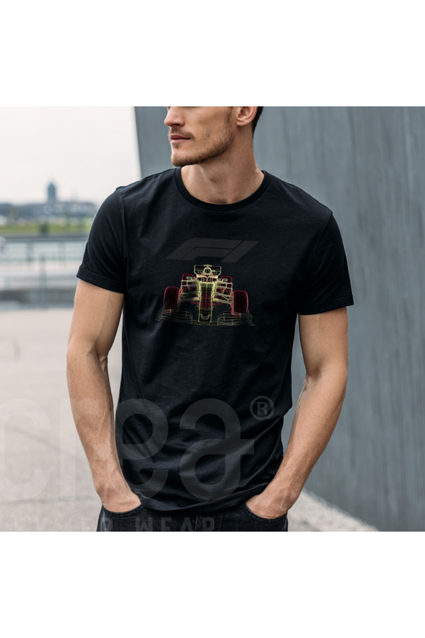Formula 1 Model Designed - Printed Cotton Crew Neck T-Shirt Black-Black