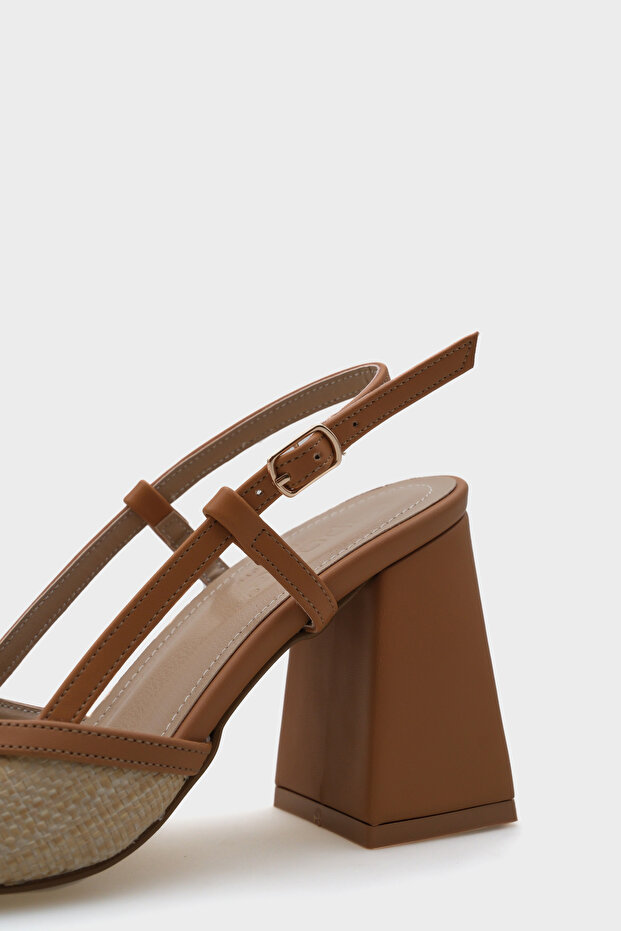 Paige nyitott hátú, tompa orrú, vastag sarkú szalma női cipő - 3