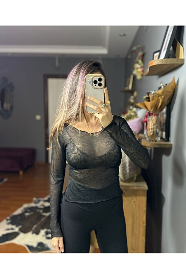 Boat Neck Transparent Blouse - 4