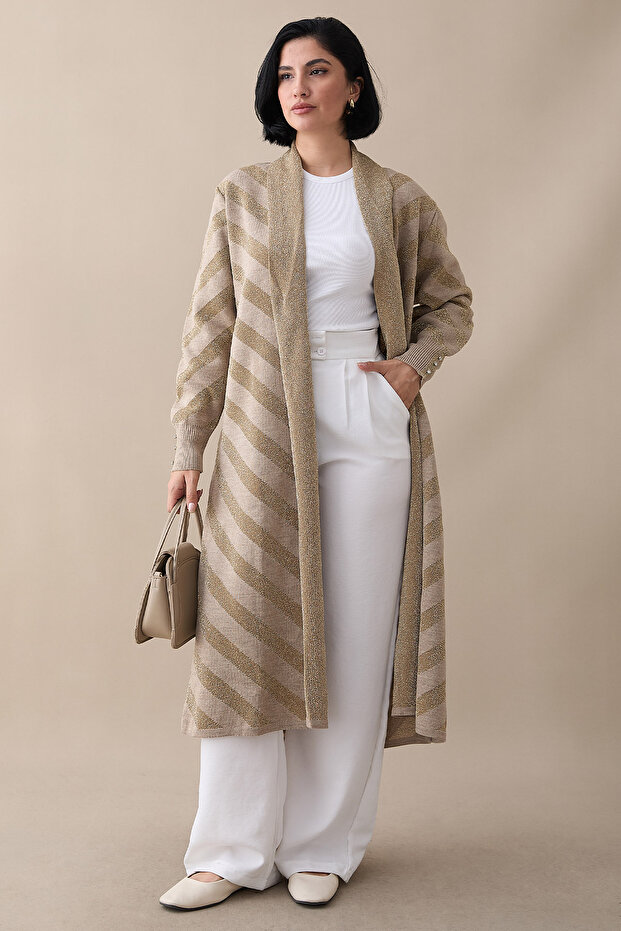 Sim Detaylı Bej Triko Ceket - 5