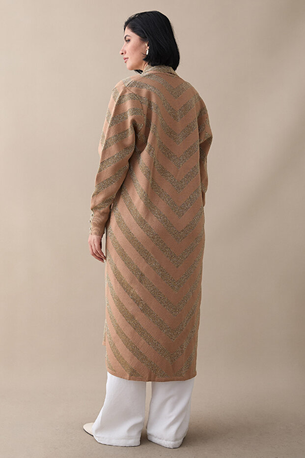 Sim Detaylı Camel Triko Ceket - 2