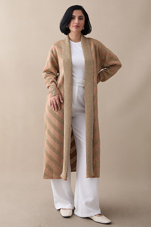 Sim Detaylı Camel Triko Ceket - 1