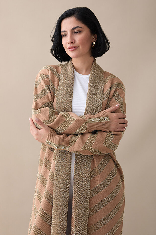 Sim Detaylı Camel Triko Ceket - 5