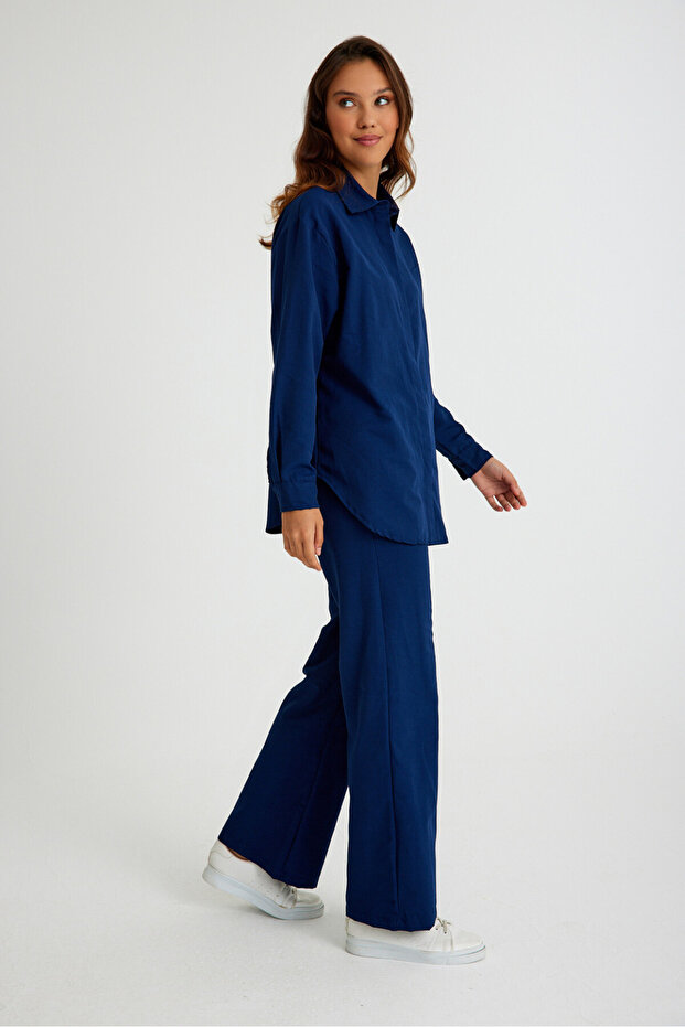 طقم كتان كاجوال مزدوج الجزء السفلي العلوي - 3