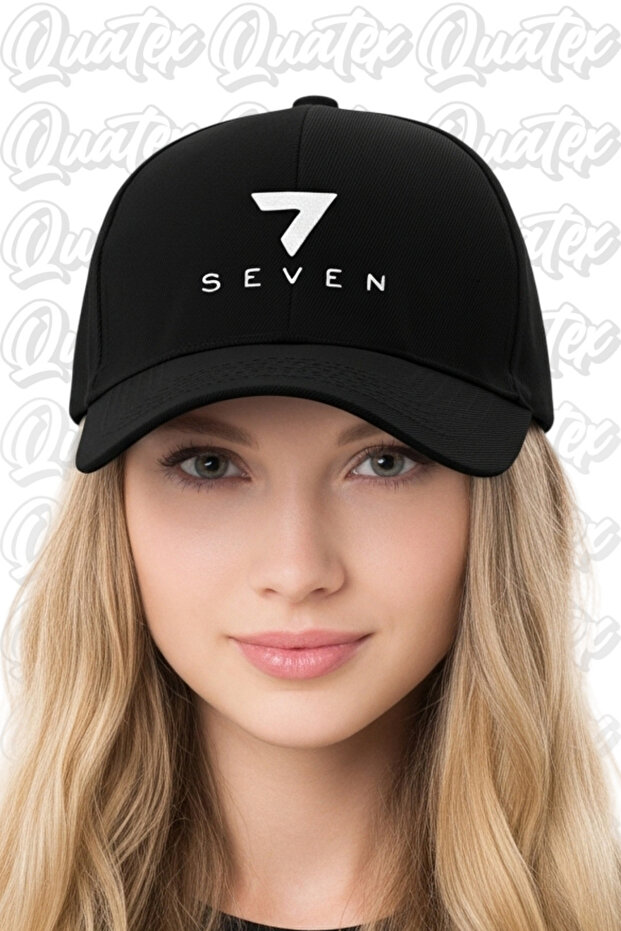 Seven Embroidered Hat – Black 100% Cotton Gabardine Unisex Model