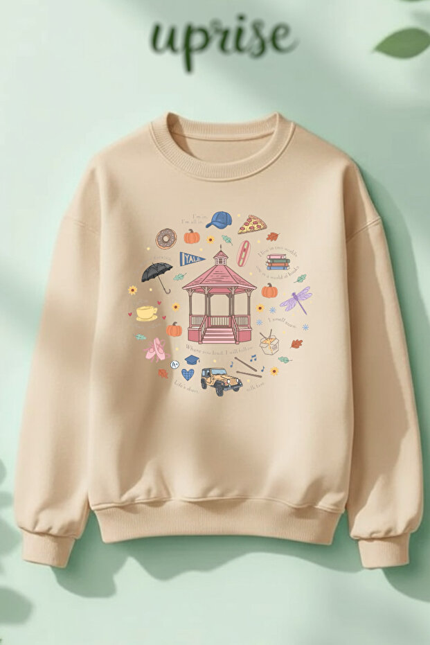 Gilmore Girls Season Printed Cotton 3 Yarn Crew Neck O Oversized Sweatshirt