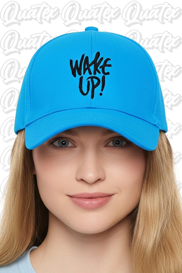 Wake up Embroidered Hat – Blue 100% Cotton Gabardine Unisex Model