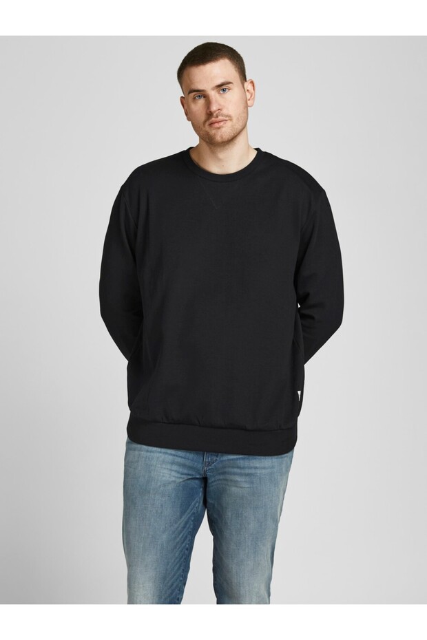 Bisiklet Yaka Düz Renk Sweatshirt-Basic - 1