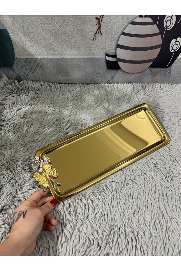 Single Sided Gold Stainless Steel Butterfly Gold Plated Baton for Serving, Tea, Coffee, Catering
