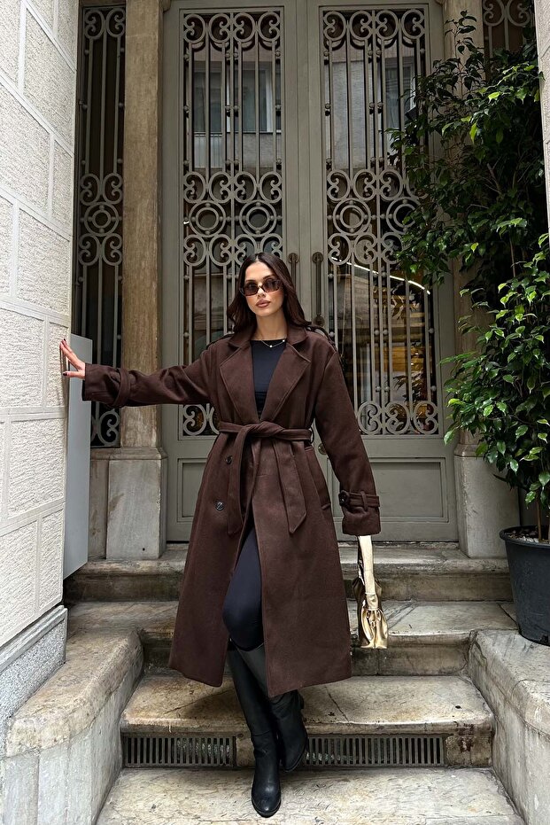 Women's Brown Oversized Belted Premium Cashmere Coat | Wide Fit & Pockets Mlb077