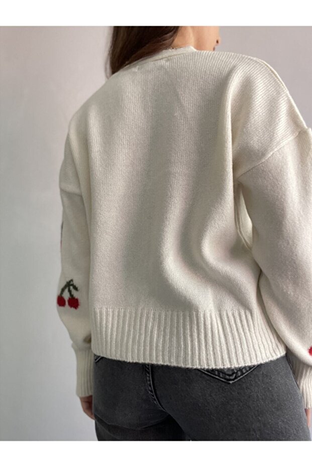 Cherry Pattern Cardigan Ecru - 4
