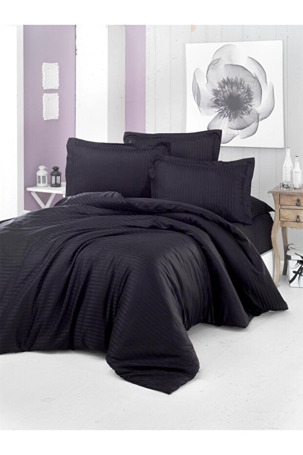 100% Cotton Satin (With Elastic Sheet) Striped Single Duvet Cover Set