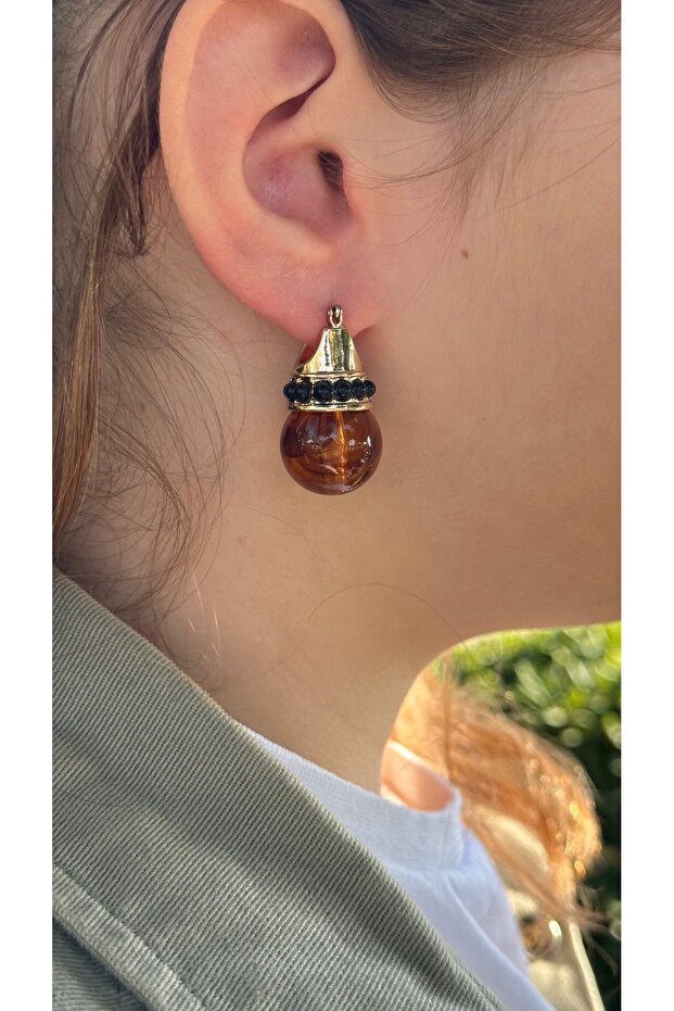 أقراط من حجر العقيق البني - 3