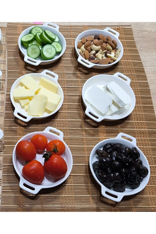 Set of 6 Mini Porcelain Round Breakfast Bowls with Handles 12.5 cm (Please Pay Attention to the Dimensions)