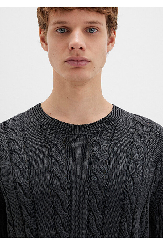 Antrasit Örgü Kazak Regular Fit / Normal Kesim 0710313-70076 - 6