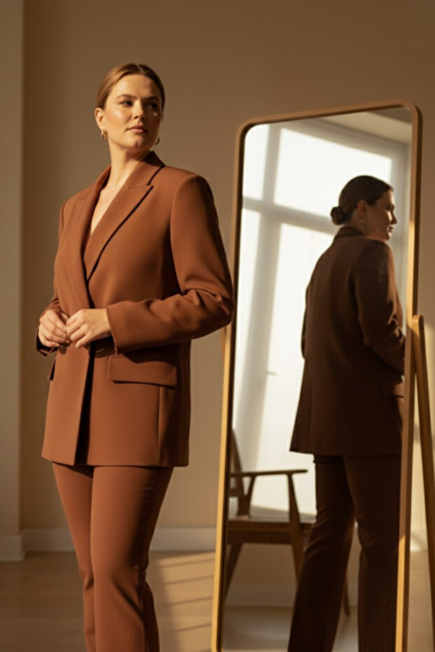 Çift Düğmeli Blazer Ceket | Plus Size - 2