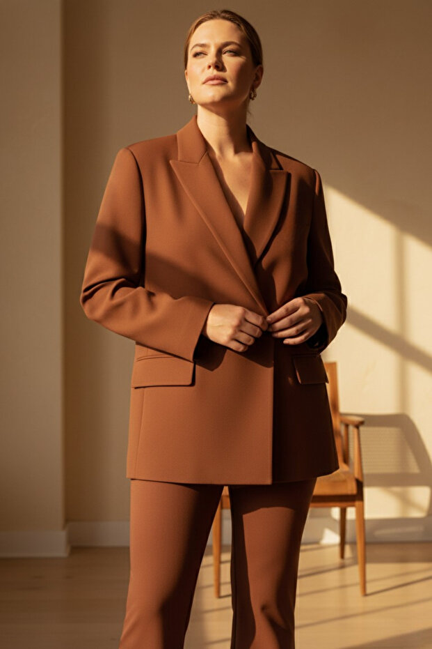 Çift Düğmeli Blazer Ceket | Plus Size - 1