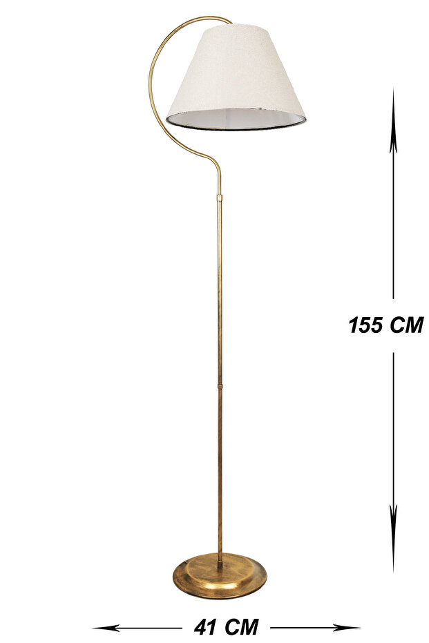 Lambader Gold Lena Elips Siyah Sarı Patine Krem Kumaş Şapka Tek Ayaklı Lambader Salon Köşe Lambası - 4