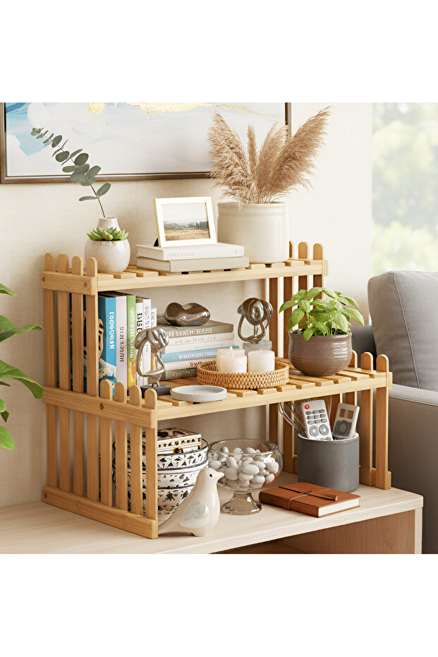 2-Tier Bamboo Storage Shelf Compact MultiPurpose Organizer for Kitchen Makeup Bathroom & Living Room