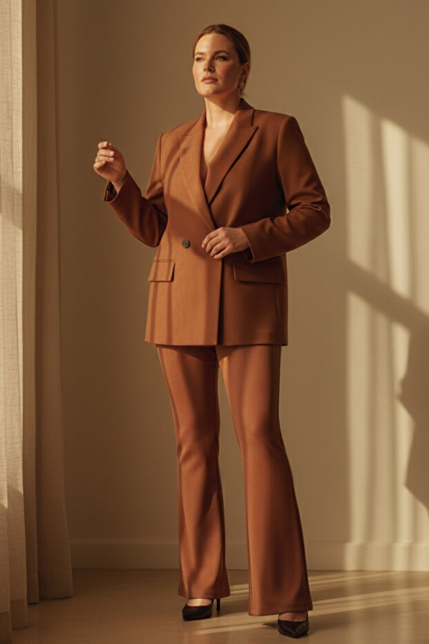 Çift Düğmeli Blazer Ceket | Plus Size - 4