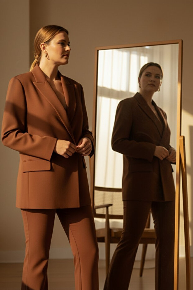 Çift Düğmeli Blazer Ceket | Plus Size - 3