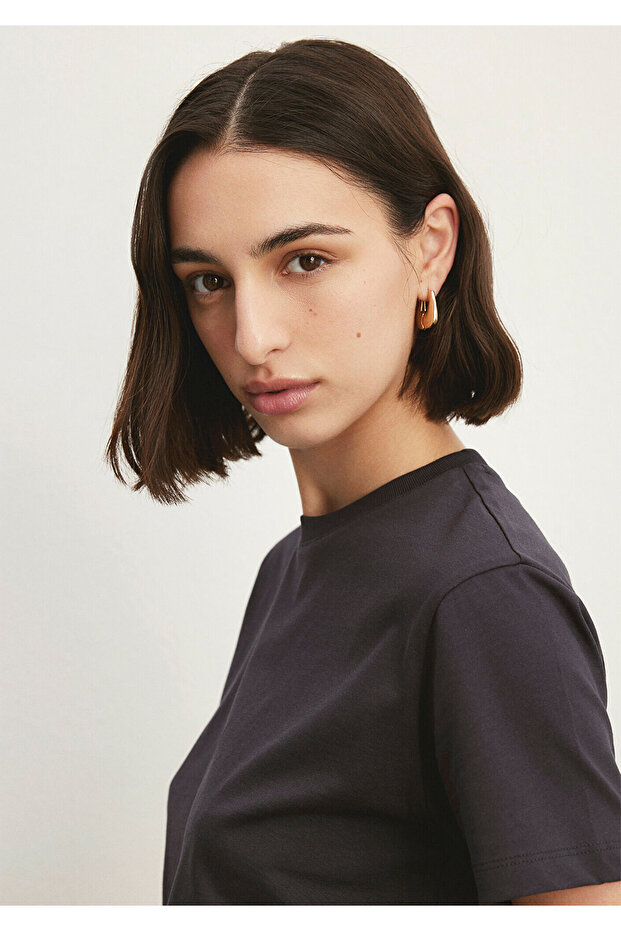 Antrasit Basic Tişört Regular Fit / Normal Kesim 1600965-70087 - 5