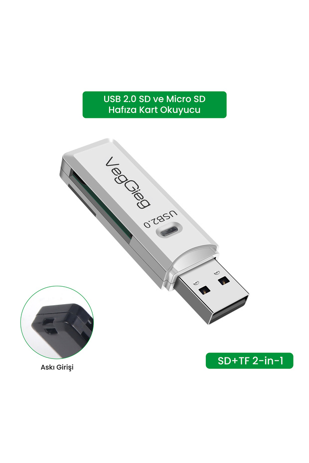قارئ بطاقات الذاكرة USB 2.0 SD وMicro SD باللون الأبيض - 3