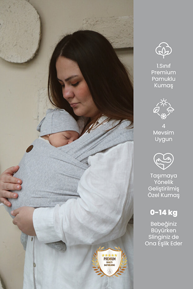 ilays beauty Premium Birinci Sınıf Pamuklu Esnek Wrap Sling Gri (BABYWEARİNGE ÖZEL ÜRETİM KUMAŞ)