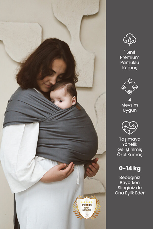 ilays beauty Premium Birinci Sınıf Pamuklu Esnek Wrap Sling Antrasit (BABYWEARİNGE ÖZEL ÜRETİM KUMAŞ)