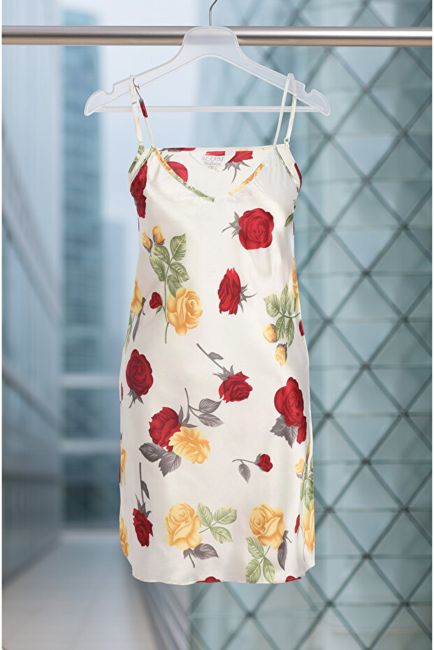 Rope Strap Satin Floral Motif Nightgown