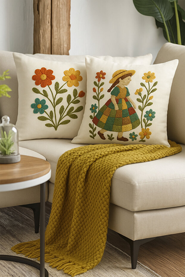 Set of 4 Double-Sided Digital Print Cushion Covers (Punch Embroidery Pattern Look)