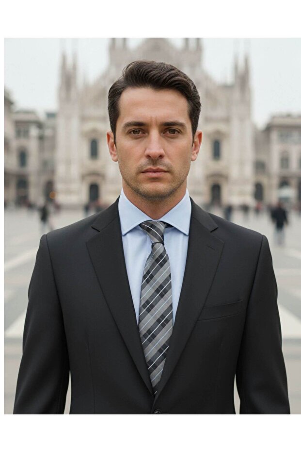 Plaid Patterned Gray Colored 7 cm Wide Thin Tie - 5