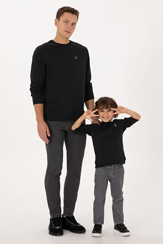 Men's Regular Fit Crew Neck Black Slim Basic Sweatshirt 50313752-Vr046