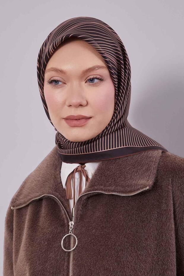 وشاح حريري من نسيج قطني طويل بنمط خط القهوة - 3