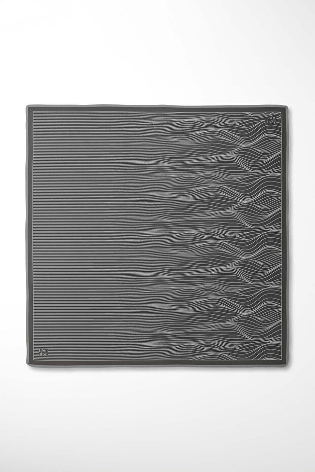 Gray Stripe Pattern Twill Silk Scarf - 4