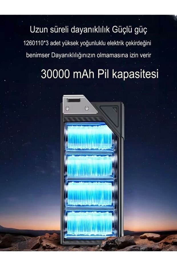 30000mAh 140W Hızlı Şarjlı TFT Ekranlı Kendinden Type-C Kablolu 2Type-C 1USB Girişli Powerbank - 6