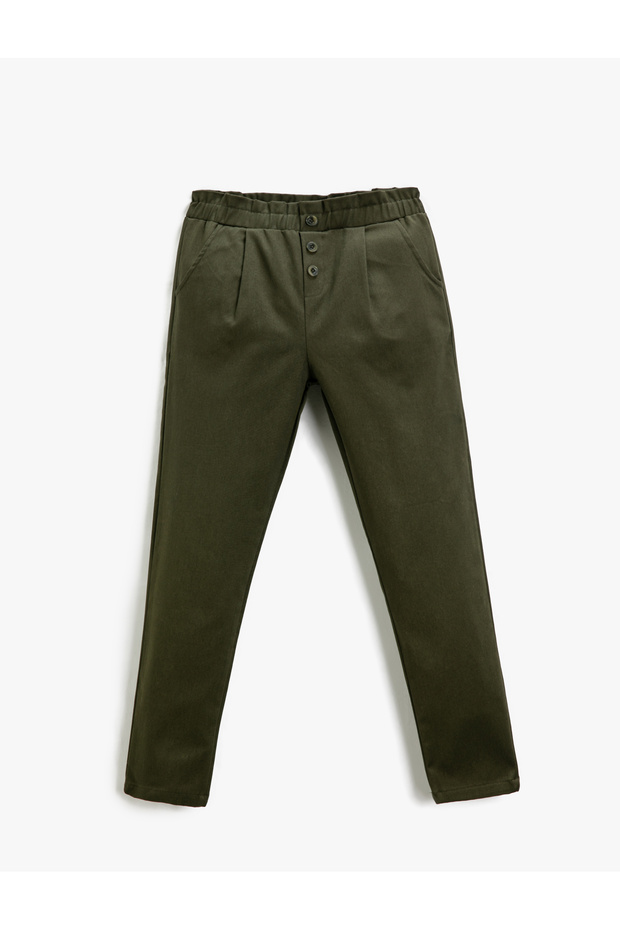 Fabric Carrot Trousers with Button Detail and Pockets