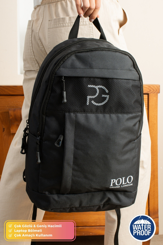 POLOGRAND London Orijinal Unisex Çok Gözlü Laptop Bölmeli Su Geçirmez Spor Kurs Okul Seyahat Günlük Sırt Çantası