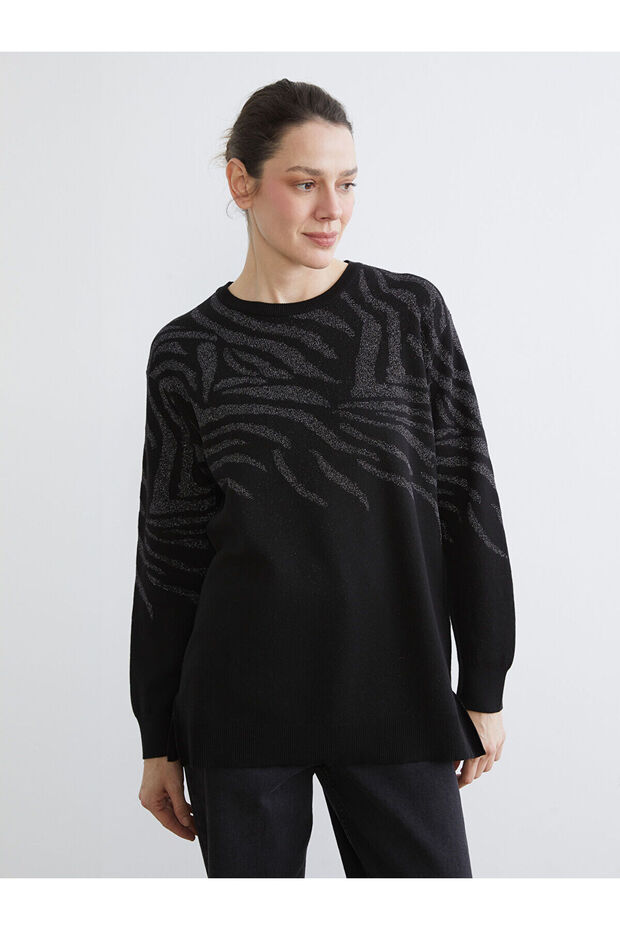 Vizyon New Season Crew Neck Patterned Women's Knitwear Sweater