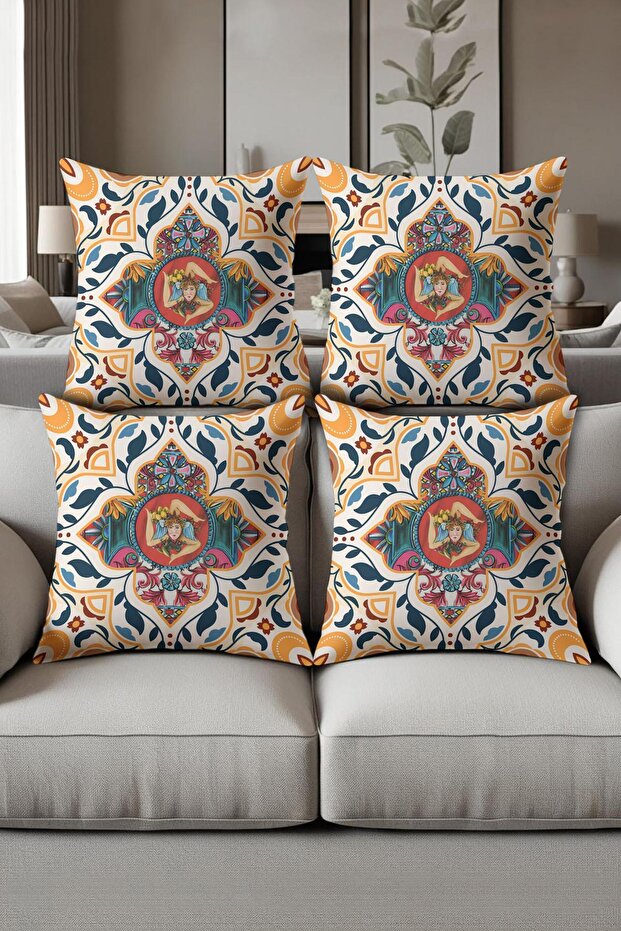 Digital Printed Soft Textured 4-Piece Throw Pillow Cover Set (43X43 cm) Krl0070