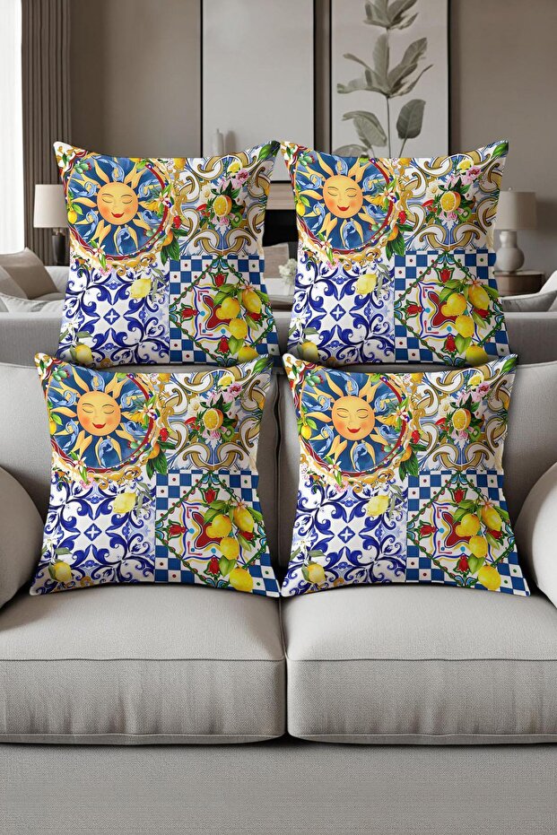 Digital Printed Soft Textured 4-Piece Throw Pillow Cover Set (43X43 cm) Krl0057