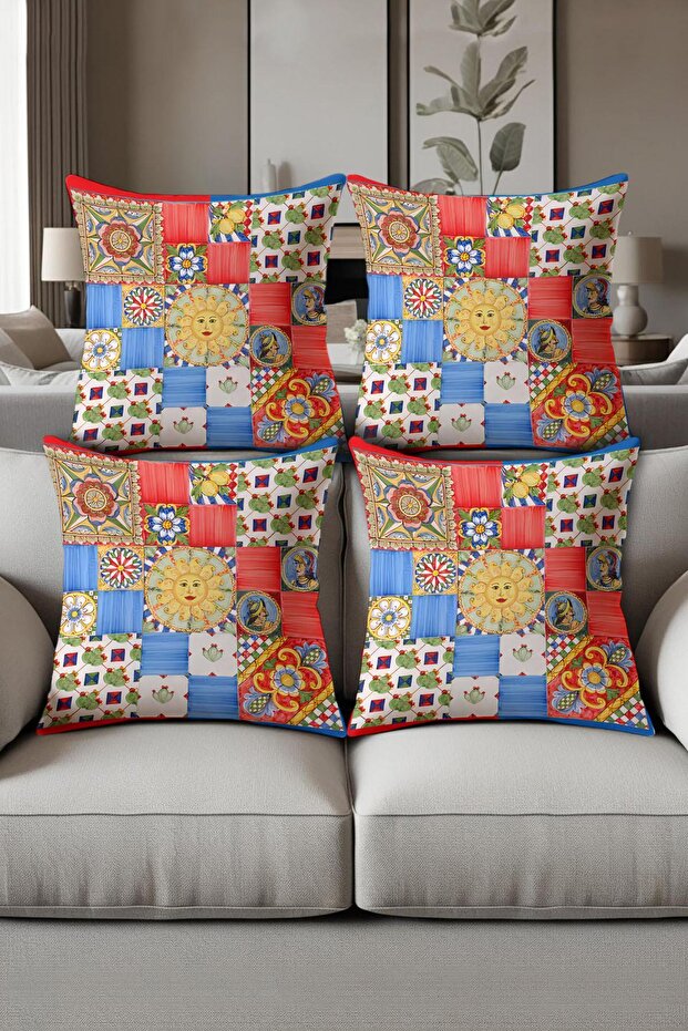 Digital Printed Soft Textured 4-Piece Throw Pillow Cover Set (43X43 cm) Krl0064