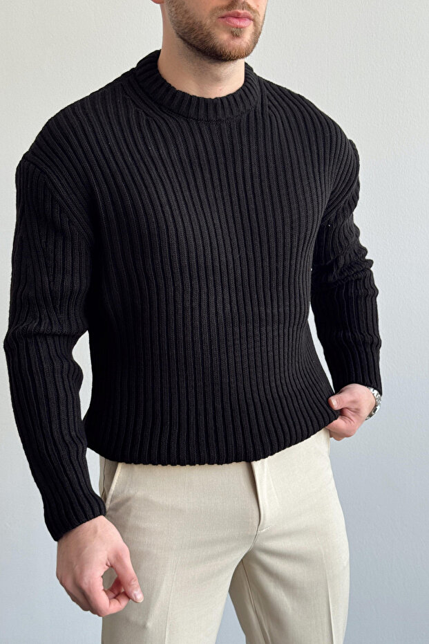 Erkek Fitilli Örme Regular Triko Kazak - 4