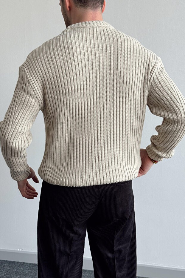 Erkek Taş Fitilli Örme Regular Triko Kazak - 5