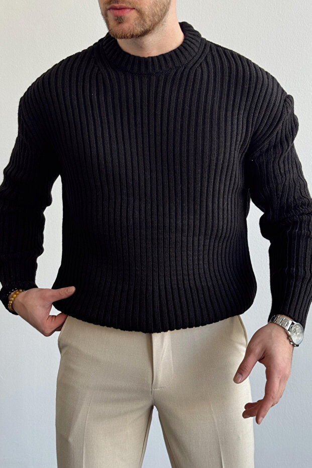 Erkek Fitilli Örme Regular Triko Kazak - 1